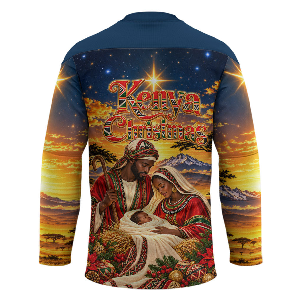 Kenya Christmas African Holy Family Hockey Jersey Savanna Sunset Baby Jesus
