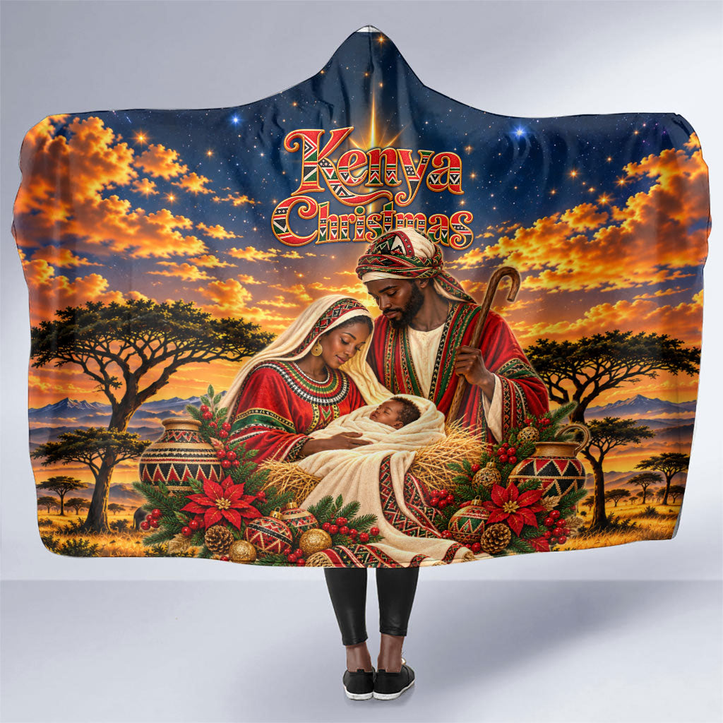 Kenya Christmas African Holy Family Hooded Blanket Savanna Sunset Baby Jesus
