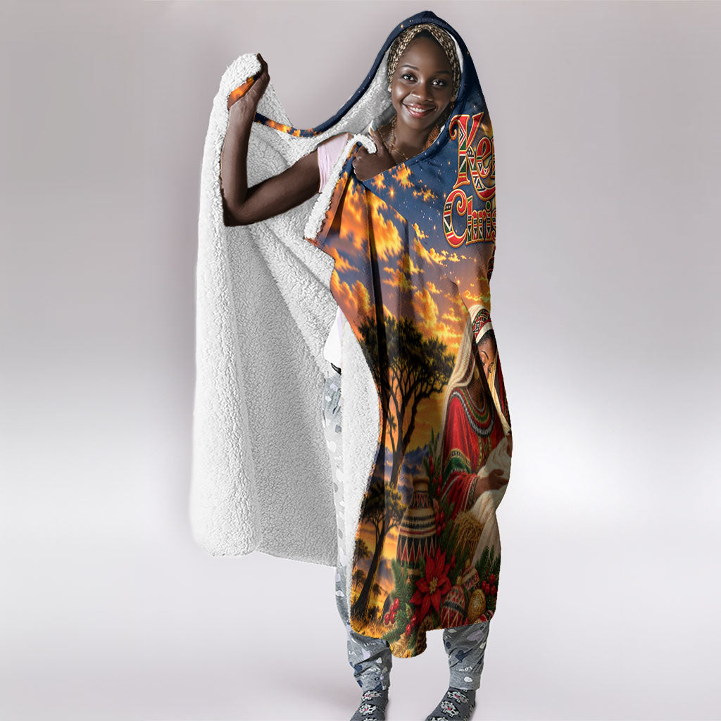 Kenya Christmas African Holy Family Hooded Blanket Savanna Sunset Baby Jesus