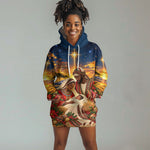 Kenya Christmas African Holy Family Hoodie Dress Savanna Sunset Baby Jesus