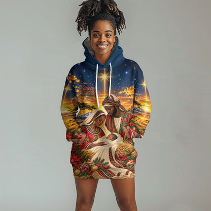 Kenya Christmas African Holy Family Hoodie Dress Savanna Sunset Baby Jesus