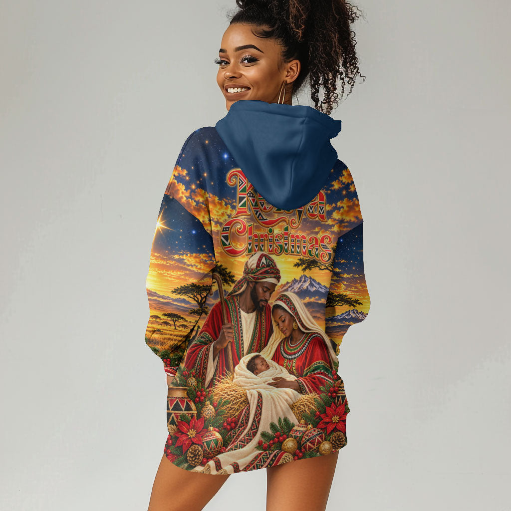 Kenya Christmas African Holy Family Hoodie Dress Savanna Sunset Baby Jesus