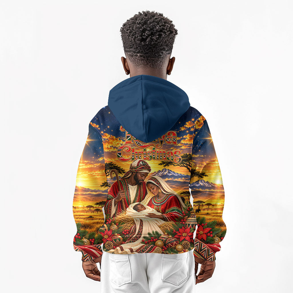 Kenya Christmas African Holy Family Kid Hoodie Savanna Sunset Baby Jesus