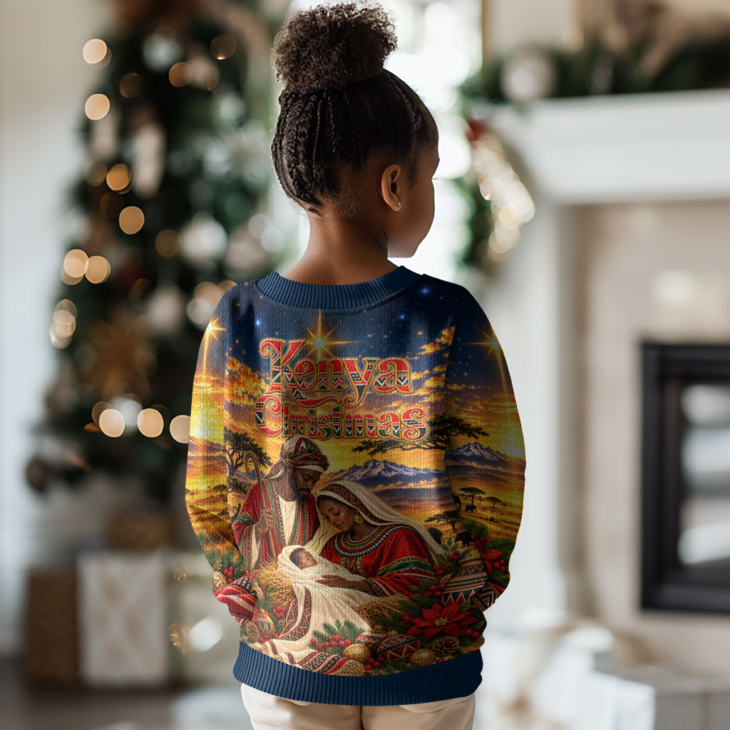 Kenya Christmas African Holy Family Kid Ugly Christmas Sweater Savanna Sunset Baby Jesus