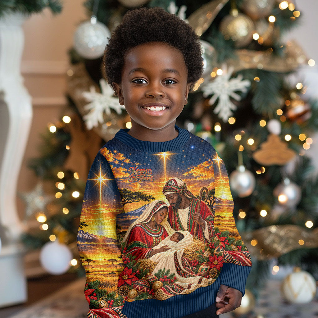 Kenya Christmas African Holy Family Kid Ugly Christmas Sweater Savanna Sunset Baby Jesus
