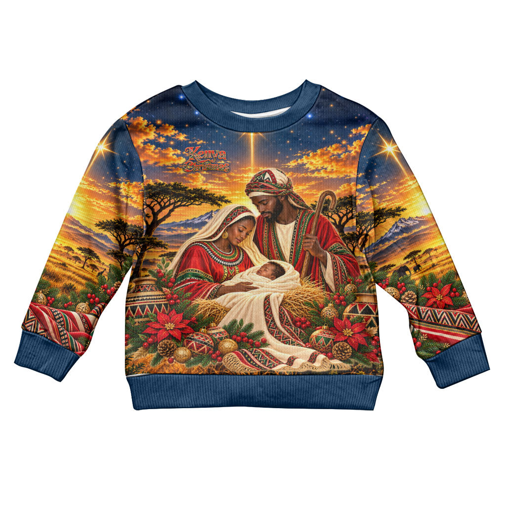 Kenya Christmas African Holy Family Kid Ugly Christmas Sweater Savanna Sunset Baby Jesus
