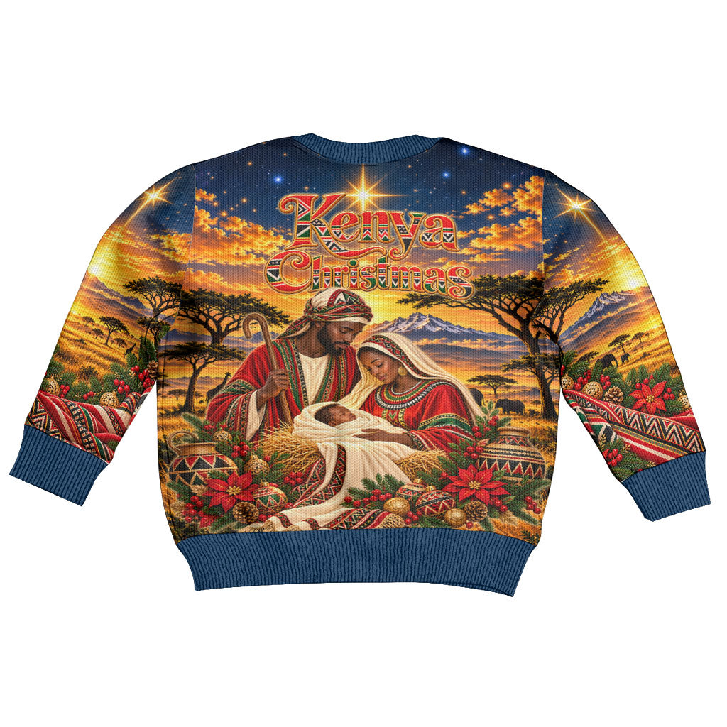 Kenya Christmas African Holy Family Kid Ugly Christmas Sweater Savanna Sunset Baby Jesus
