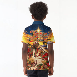 Kenya Christmas African Holy Family Kid Polo Shirt Savanna Sunset Baby Jesus