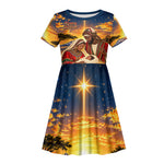 Kenya Christmas African Holy Family Kid Short Sleeve Dress Savanna Sunset Baby Jesus