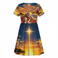 Kenya Christmas African Holy Family Kid Short Sleeve Dress Savanna Sunset Baby Jesus