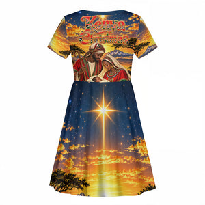 Kenya Christmas African Holy Family Kid Short Sleeve Dress Savanna Sunset Baby Jesus
