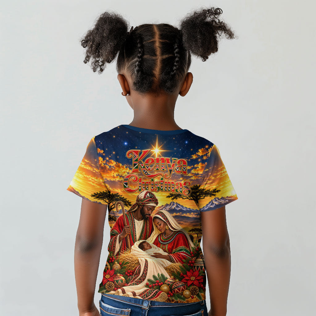 Kenya Christmas African Holy Family Kid T shirt Savanna Sunset Baby Jesus