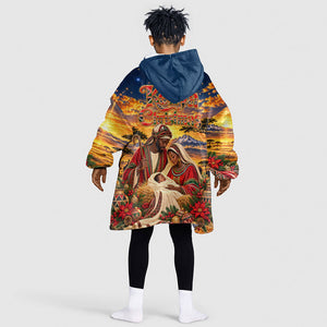 Kenya Christmas African Holy Family Kid Wearable Blanket Hoodie Savanna Sunset Baby Jesus