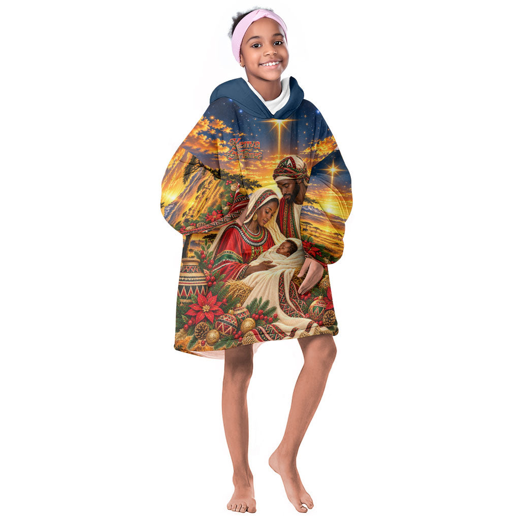 Kenya Christmas African Holy Family Kid Wearable Blanket Hoodie Savanna Sunset Baby Jesus