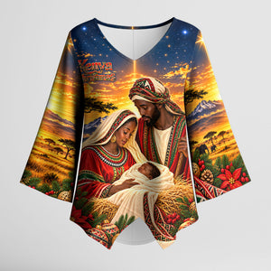 Kenya Christmas African Holy Family Kimono Sleeve Blouse Savanna Sunset Baby Jesus