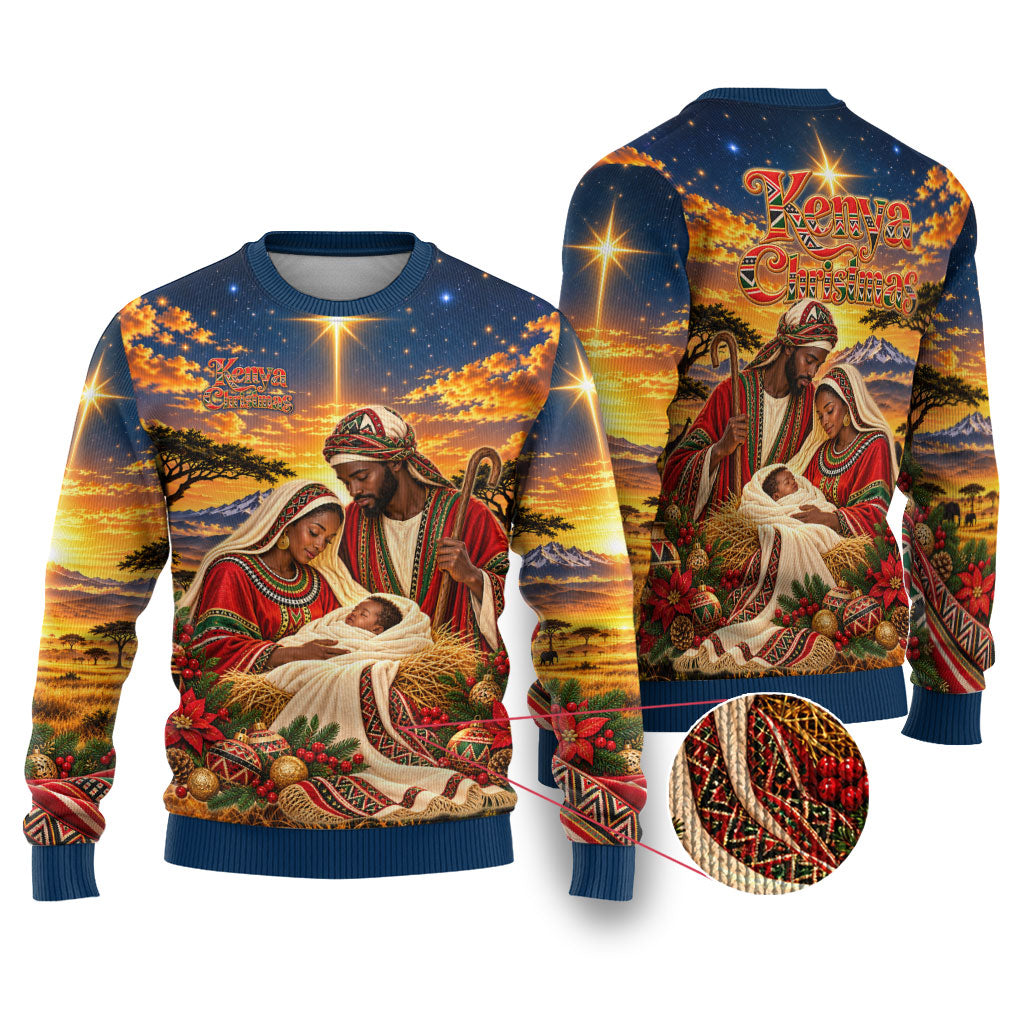 Kenya Christmas African Holy Family Ugly Christmas Sweater Savanna Sunset Baby Jesus