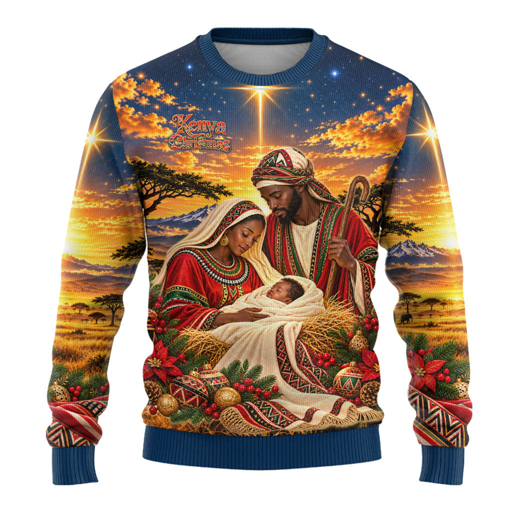 Kenya Christmas African Holy Family Ugly Christmas Sweater Savanna Sunset Baby Jesus