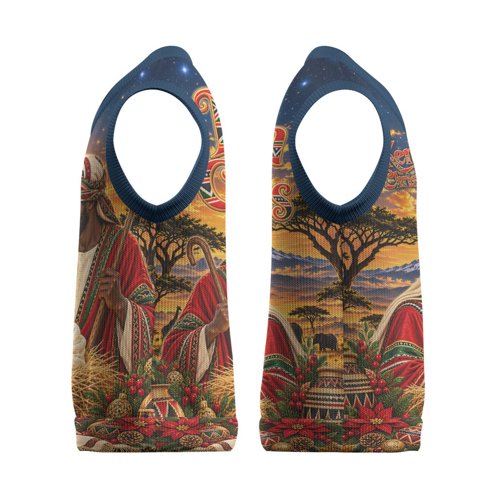 Kenya Christmas African Holy Family Christmas Knitted V-Neck Vest Savanna Sunset Baby Jesus
