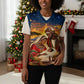 Kenya Christmas African Holy Family Christmas Knitted V-Neck Vest Savanna Sunset Baby Jesus