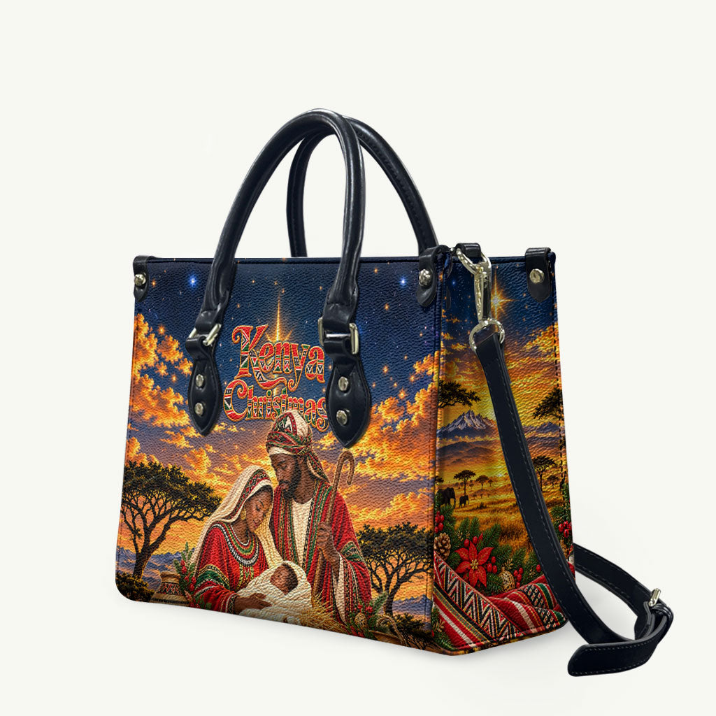 Kenya Christmas African Holy Family Leather Bag Savanna Sunset Baby Jesus