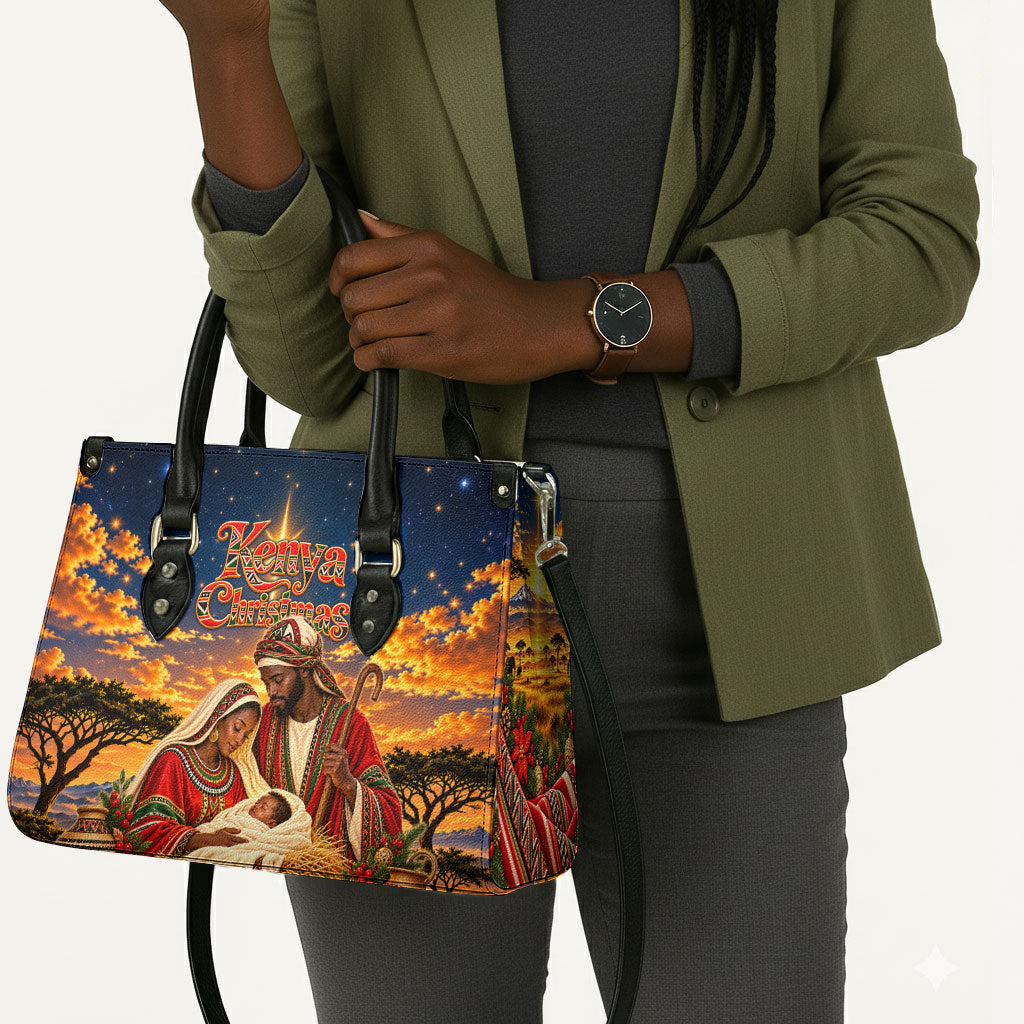 Kenya Christmas African Holy Family Leather Bag Savanna Sunset Baby Jesus