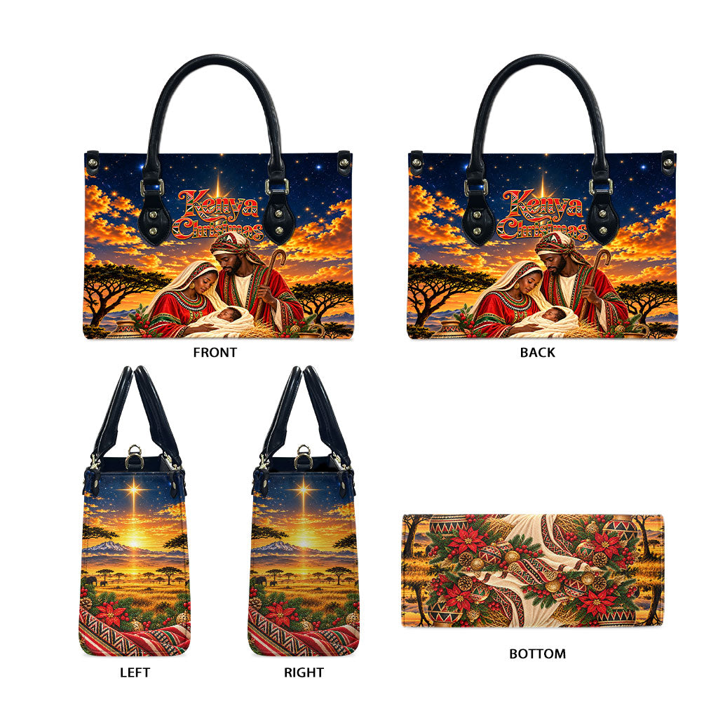 Kenya Christmas African Holy Family Leather Bag Savanna Sunset Baby Jesus