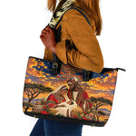 Kenya Christmas African Holy Family Leather Tote Bag Savanna Sunset Baby Jesus