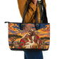 Kenya Christmas African Holy Family Leather Tote Bag Savanna Sunset Baby Jesus
