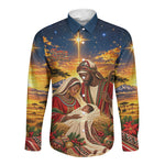 Kenya Christmas African Holy Family Long Sleeve Button Shirt Savanna Sunset Baby Jesus