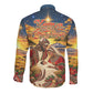 Kenya Christmas African Holy Family Long Sleeve Button Shirt Savanna Sunset Baby Jesus