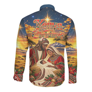 Kenya Christmas African Holy Family Long Sleeve Button Shirt Savanna Sunset Baby Jesus