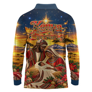 Kenya Christmas African Holy Family Long Sleeve Polo Shirt Savanna Sunset Baby Jesus