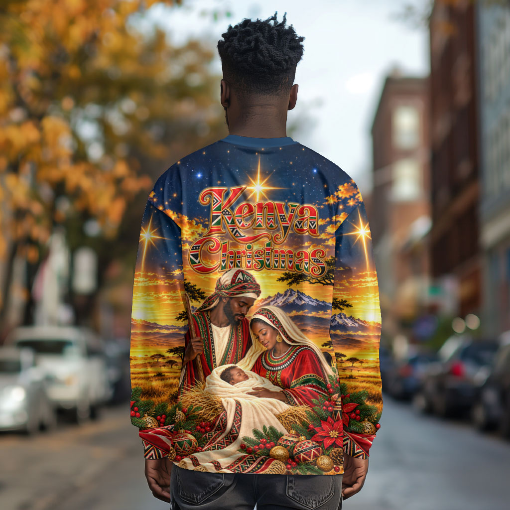 Kenya Christmas African Holy Family Long Sleeve Shirt Savanna Sunset Baby Jesus
