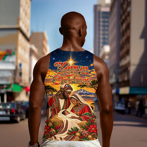 Kenya Christmas African Holy Family Men Tank Top Savanna Sunset Baby Jesus
