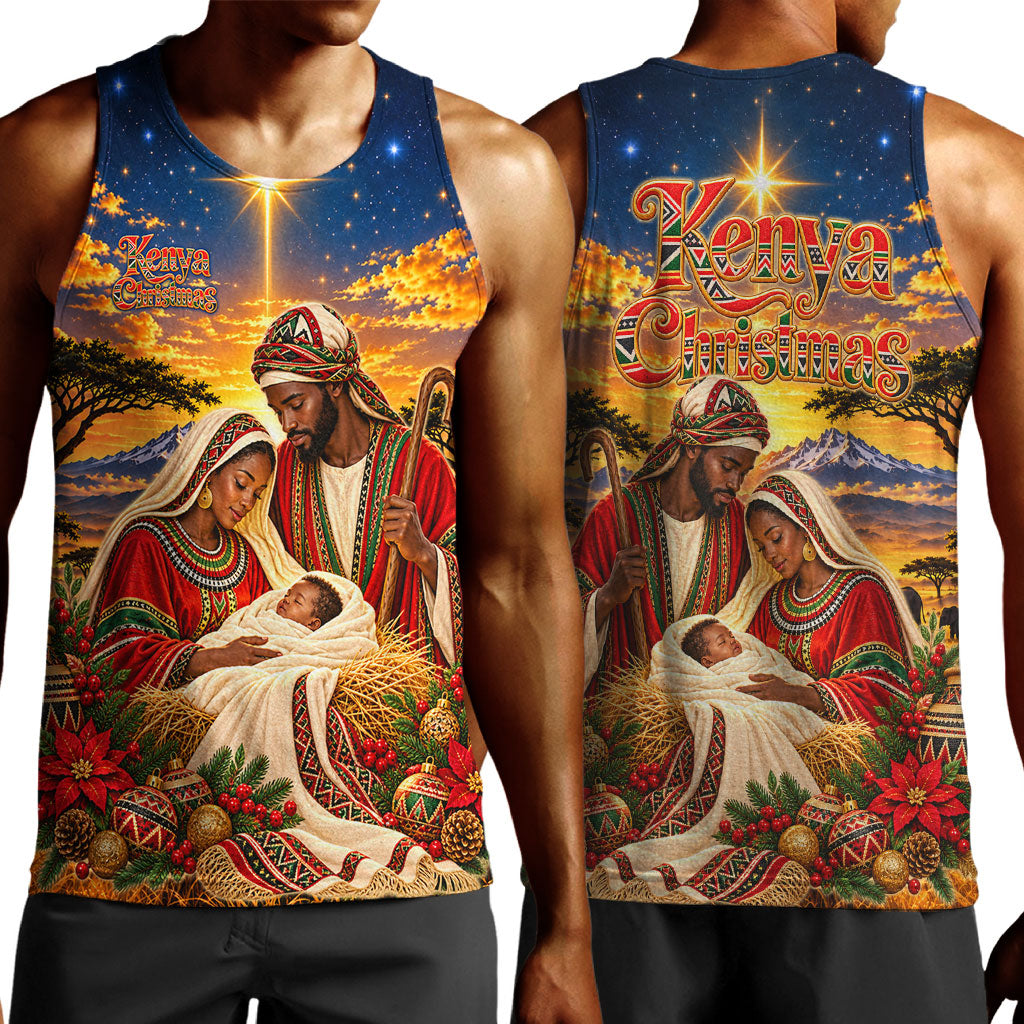 Kenya Christmas African Holy Family Men Tank Top Savanna Sunset Baby Jesus