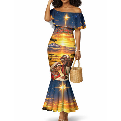 Kenya Christmas African Holy Family Mermaid Dress Savanna Sunset Baby Jesus