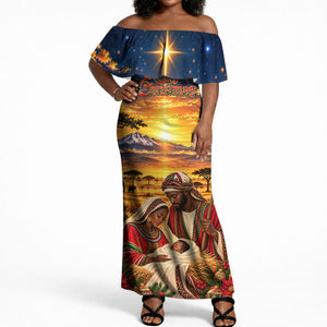 Kenya Christmas African Holy Family Off Shoulder Maxi Dress Savanna Sunset Baby Jesus