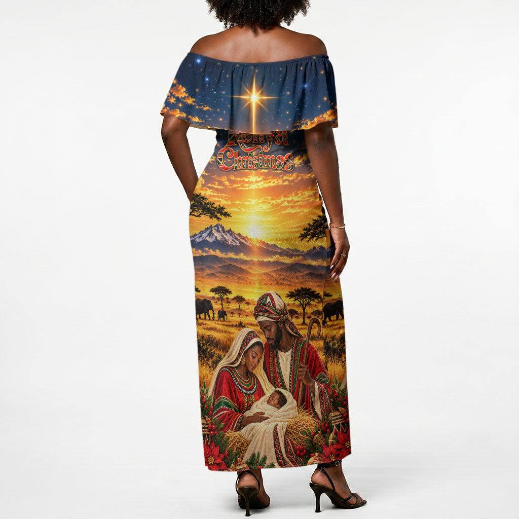 Kenya Christmas African Holy Family Off Shoulder Maxi Dress Savanna Sunset Baby Jesus