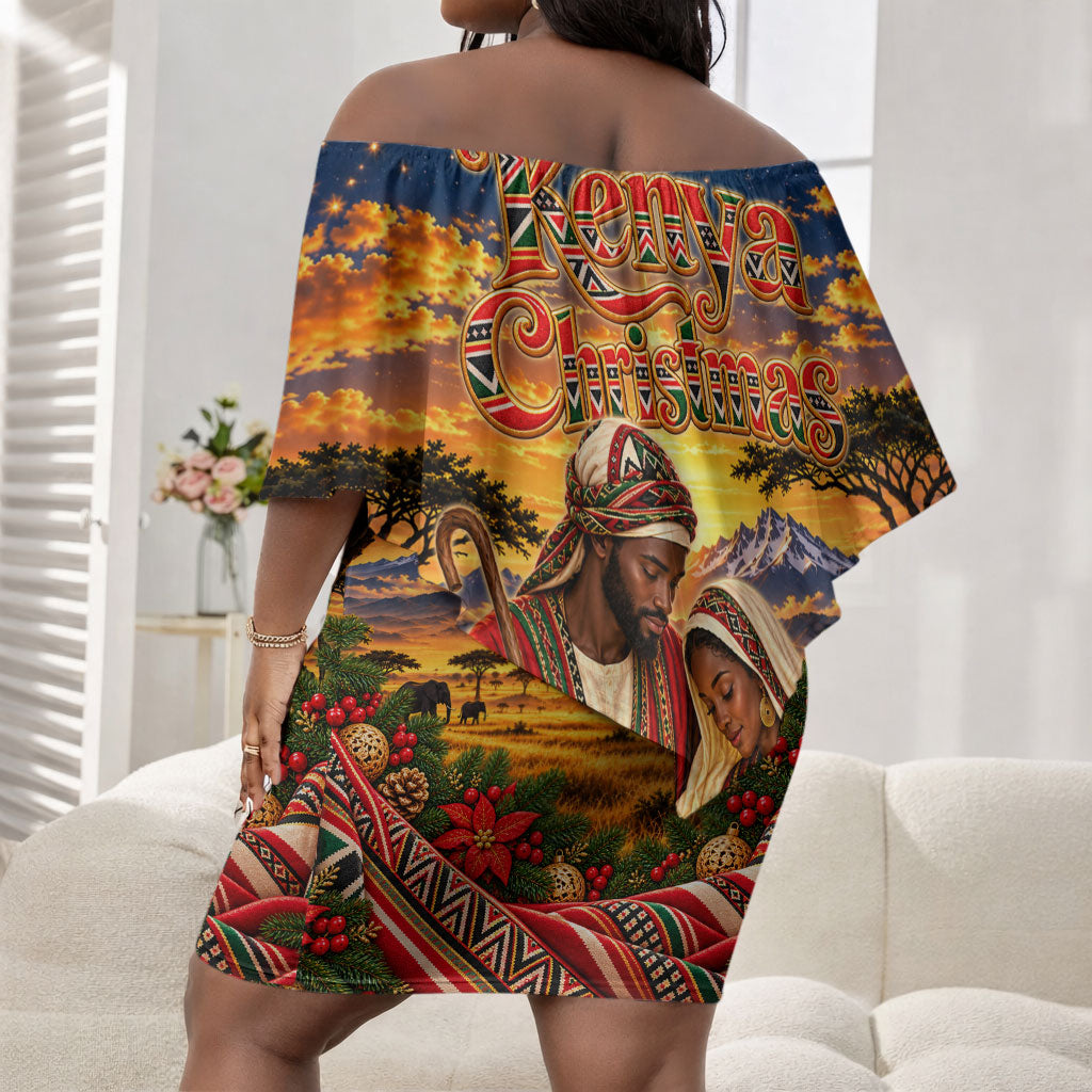 Kenya Christmas African Holy Family Off Shoulder Short Dress Savanna Sunset Baby Jesus