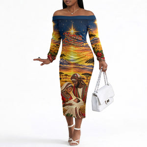 Kenya Christmas African Holy Family Off The Shoulder Long Sleeve Dress Savanna Sunset Baby Jesus