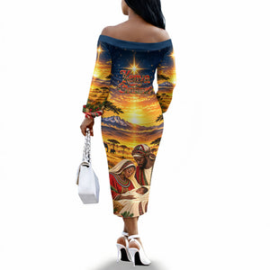 Kenya Christmas African Holy Family Off The Shoulder Long Sleeve Dress Savanna Sunset Baby Jesus