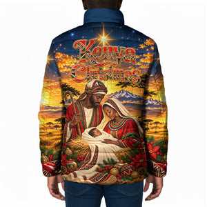 Kenya Christmas African Holy Family Padded Jacket Savanna Sunset Baby Jesus