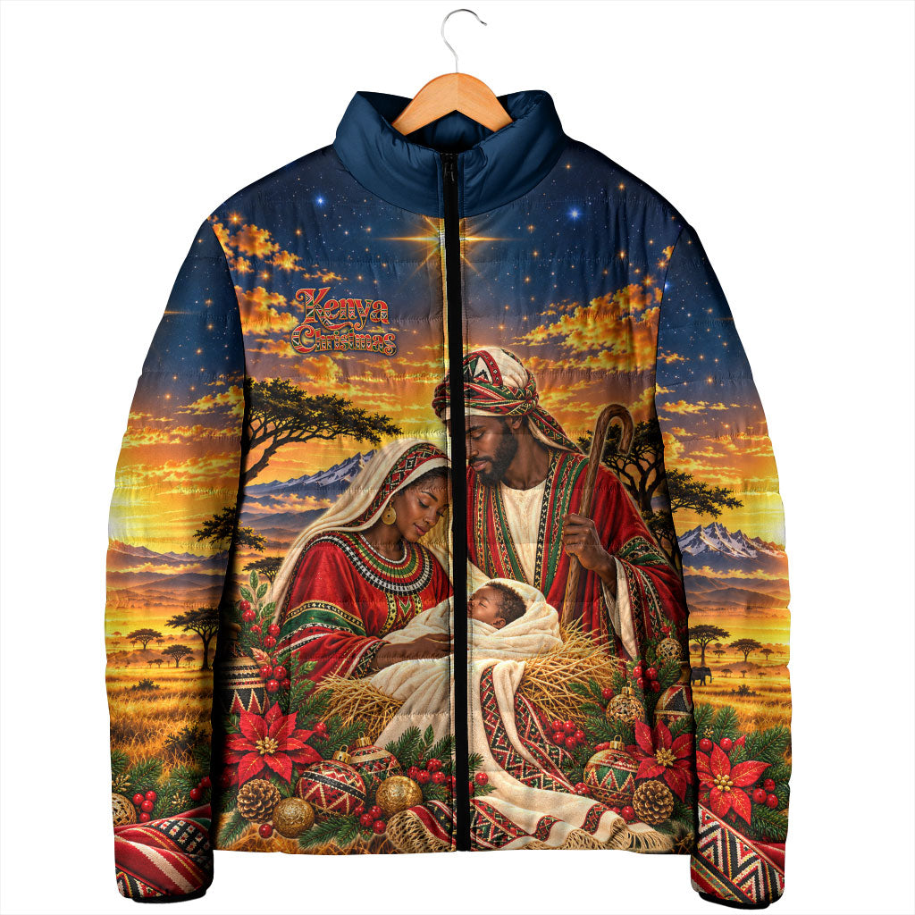 Kenya Christmas African Holy Family Padded Jacket Savanna Sunset Baby Jesus
