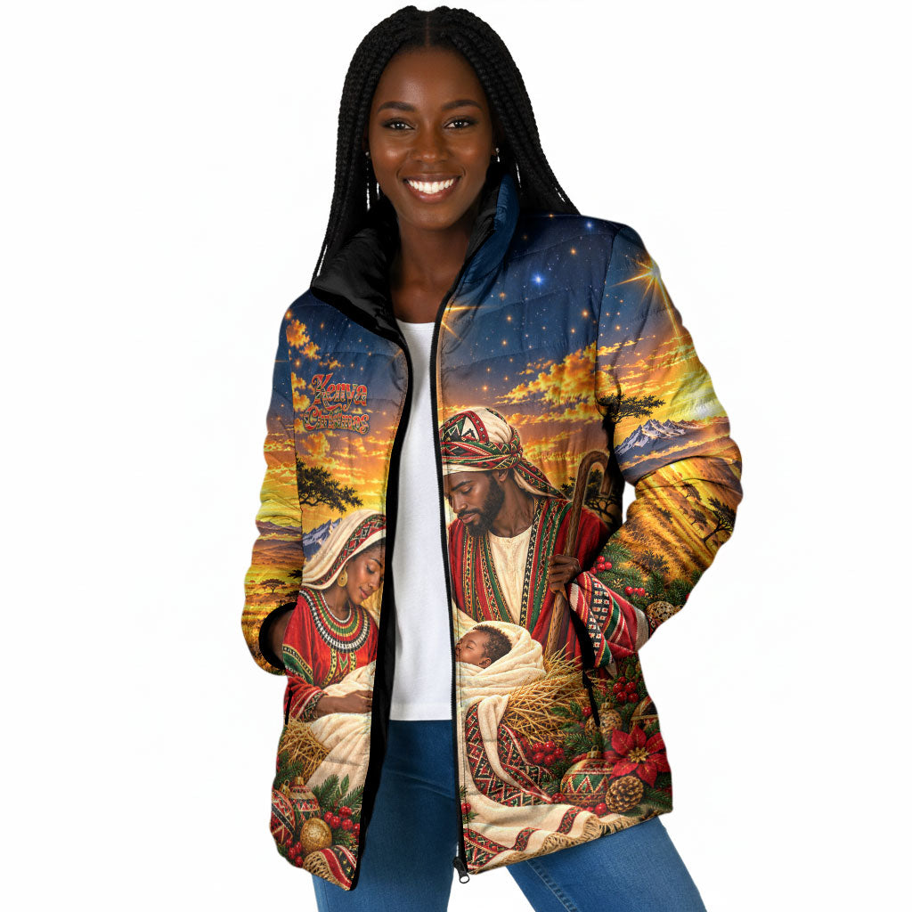 Kenya Christmas African Holy Family Padded Jacket Savanna Sunset Baby Jesus
