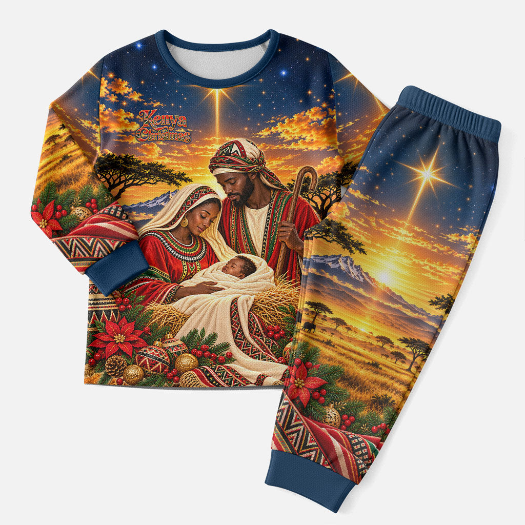 Kenya Christmas African Holy Family Christmas Pajama Set Savanna Sunset Baby Jesus