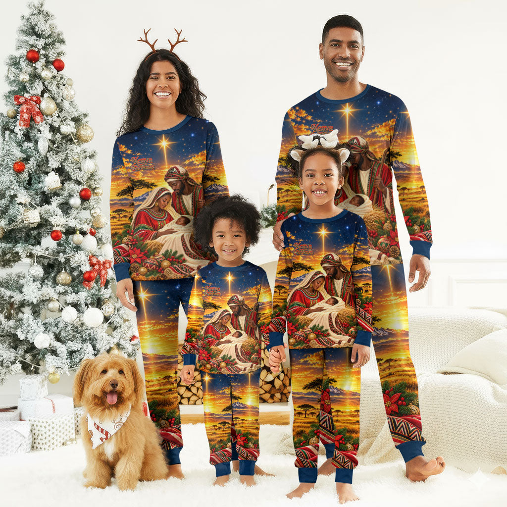 Kenya Christmas African Holy Family Christmas Pajama Set Savanna Sunset Baby Jesus
