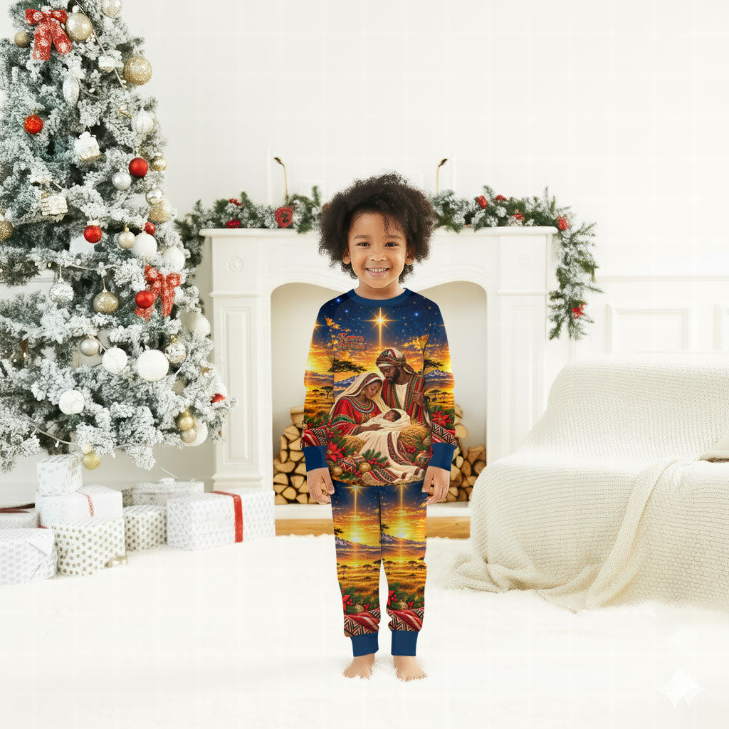 Kenya Christmas African Holy Family Christmas Pajama Set Savanna Sunset Baby Jesus