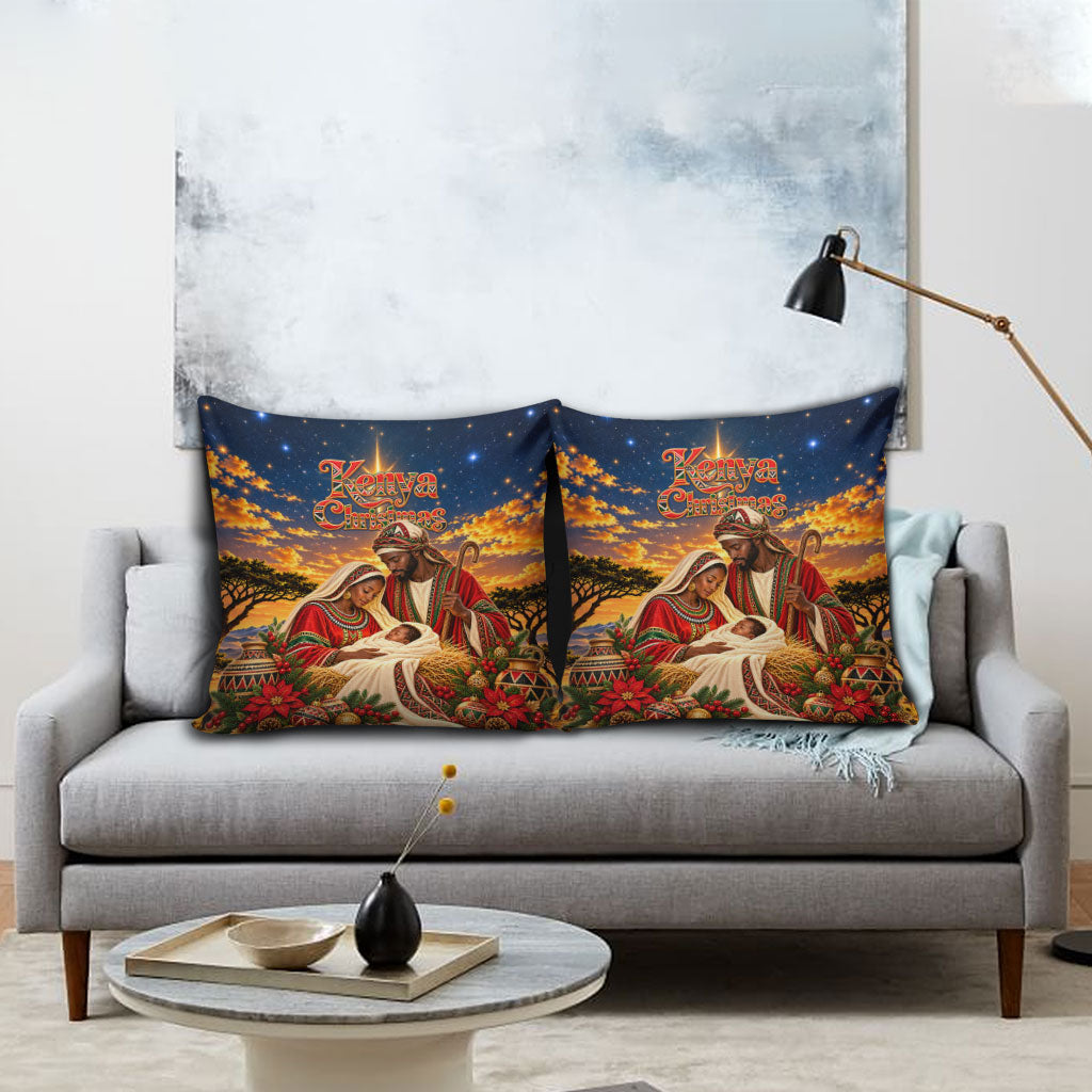 Kenya Christmas African Holy Family Pillow Cover Savanna Sunset Baby Jesus