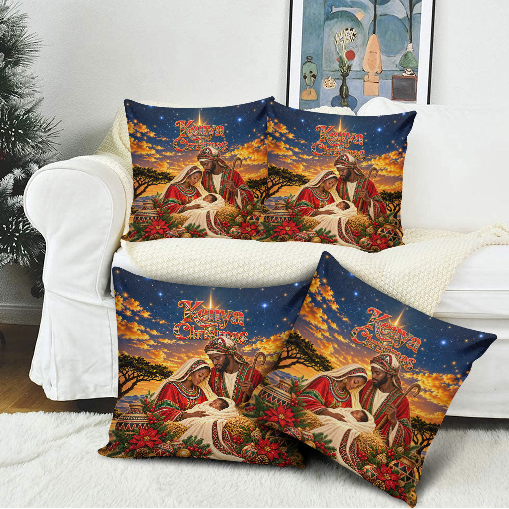 Kenya Christmas African Holy Family Pillow Cover Savanna Sunset Baby Jesus