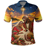 Kenya Christmas African Holy Family Polo Shirt Savanna Sunset Baby Jesus